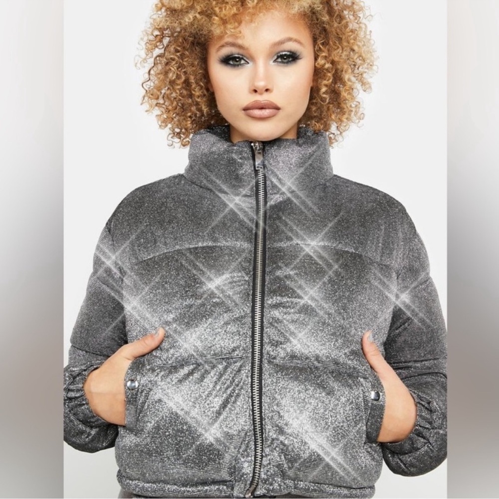 Dolls Kill Poster Girl Shimmering Silver Puffer Tundra Jacket xxs NWT - Picture 7 of 7